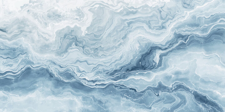 Abstract light blue watercolor ocean wave background with soft ink wash texture, misty white horizon, flowing aqua sea layers, blue paint splashes and delicate artistic strokes in a serene coastal lan