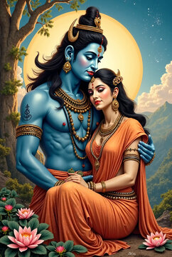 Indian god, mythological masterpiece, Lord Shiva & goddess Parvati.