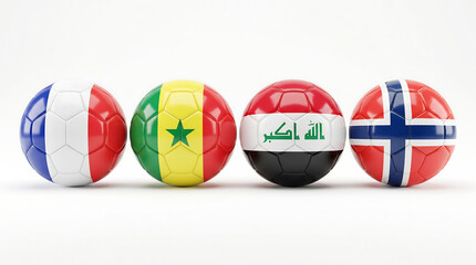 Naklejka premium Spheres with france, senegal, iraq, and norway flags