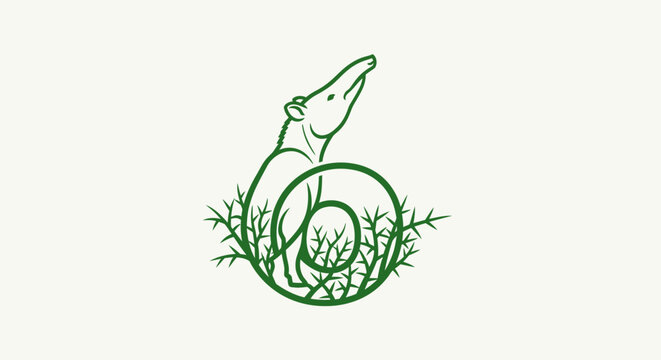 Green wolf head logo with circular leaf design.