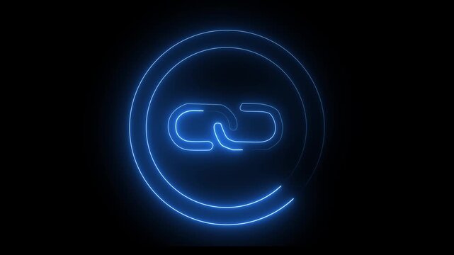 Neon glowing Hyperlink  stroke icon animation on black background.