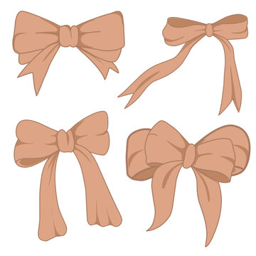 Bow ribbon brown  glyph set. Festive decoration, packaging, invitation elements for sale shopping Bir Party,  or Wedding design. Holiday anniversary surprise gift symbol