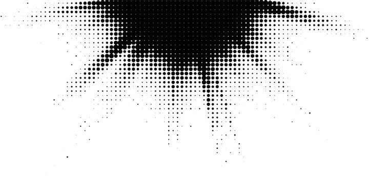 Abstract black halftone dot splash background on white