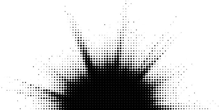Abstract black halftone dot splash background on white