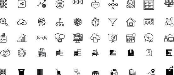 Fototapeta premium 50 Business and Logistics Icons – Strategy, Delivery and Communication Vector Collection