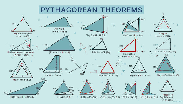 A comprehensive diagram illustrating various Pythagorean theorems and geometric triangle properties for educational purposes.