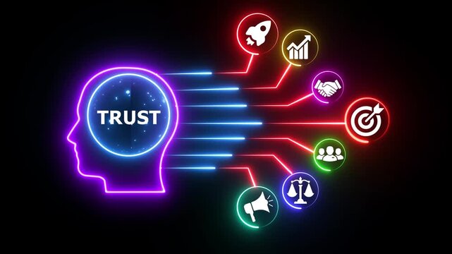 Neon trust concept animation showing business influence.