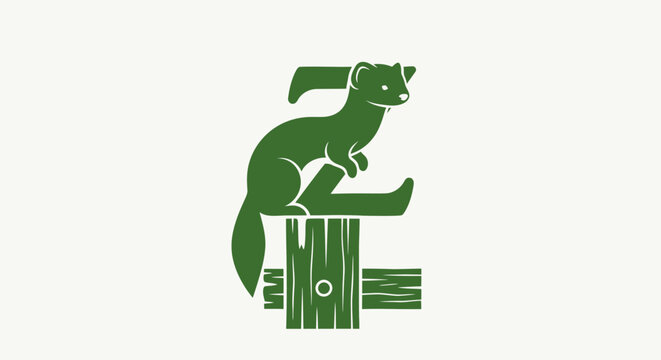 Green squirrel illustration on wooden log.