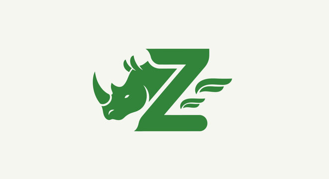 Green Rhinoceros Head Combined With Letter Z Logo.