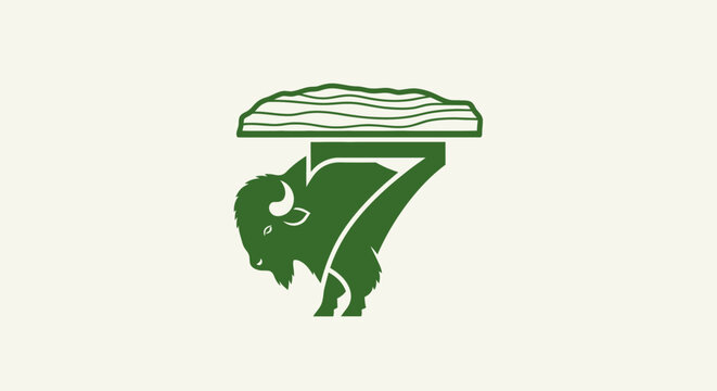 Green bison logo with mountain silhouette design.