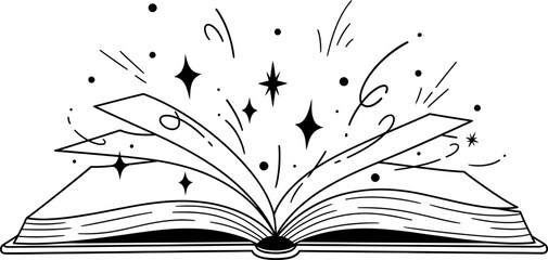 Open Book with Magic Sparkles and Swirls - Imagination and Creativity Concept © dadu