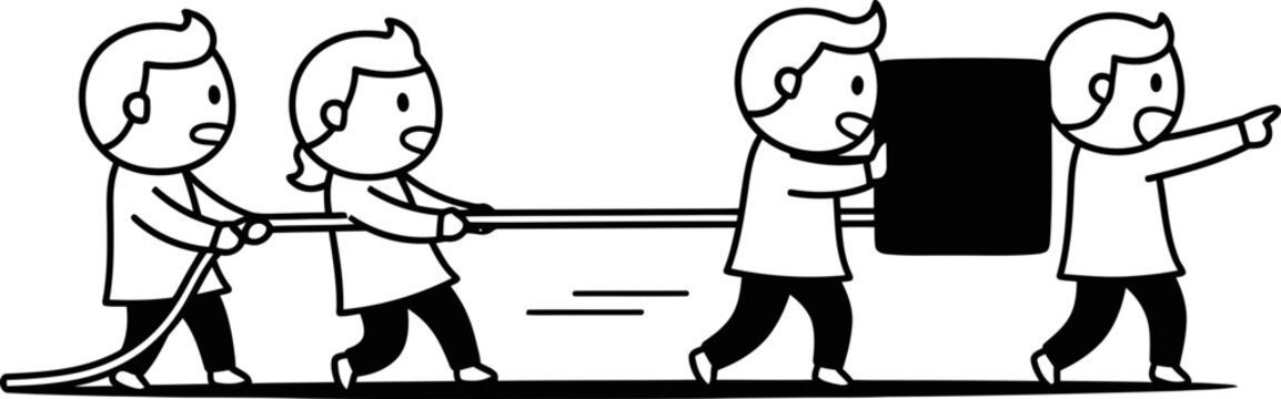 Teamwork carrying black box, collaboration, progress, moving forward, business concept