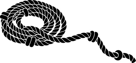 Black coiled rope silhouette with knot, isolated on white background © dadu
