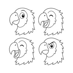 Obraz premium Parrot face set. Set of cute animal doodle emotions on a white background.