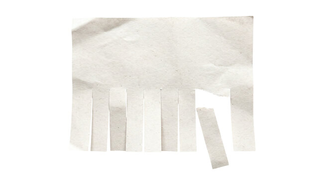 Blank vintage tear off advertisement paper template with one ripped fringe on a transparent background