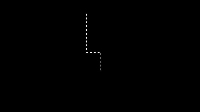  arrow direction icon with dotted line animation. on Black background . dot arrows icon sign animated with alpha channel. white straight arrows animation. Reveal animation 4K video.