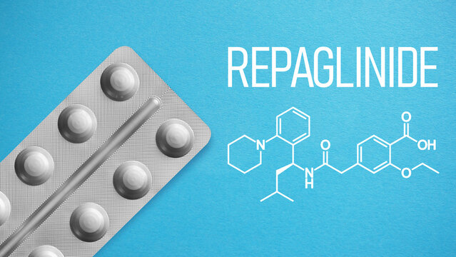 Repaglinide Antidiabetic Medication Concept with Blood Glucose Regulation, Type 2 Diabetes Management, Pharmacological Treatment, Endocrinology Care and Modern Pharmaceutical Therapy