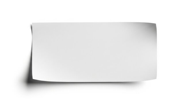 Blank horizontal sheet of white paper with curved edges and soft drop shadow isolated on white