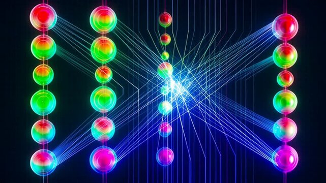 Abstract digital art of glowing neon particles forming a spiral pattern.