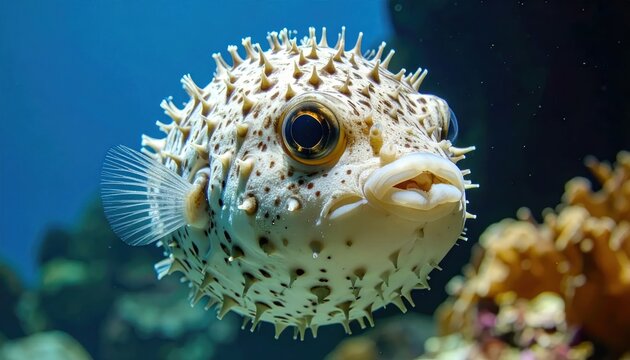 Puffer fish swimming in ocean water.