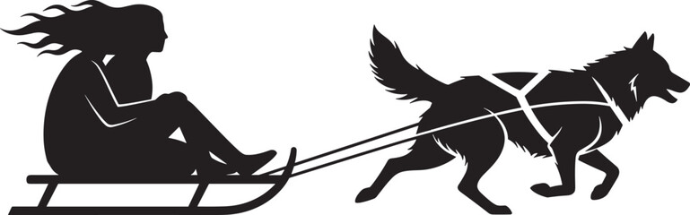 Silhouette of Woman Riding Dog Sled Isolated on Light Background Representing Winter Adventure and Outdoor Sport © Shahed Vector Mint