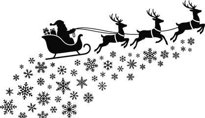 Santa claus with reindeer and sleigh silhouette against a white background © AhsanunNahar