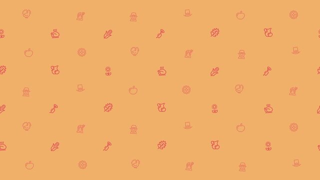 Thanksgiving Holiday Icons Pattern Animation on Orange Background