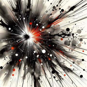 墨絵風の激しい爆発の抽象イラスト