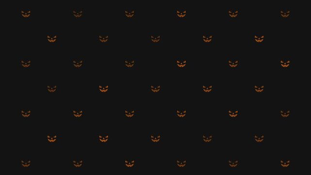 Spooky Halloween Jack-o'-lantern Faces Pattern Animation on Dark Background