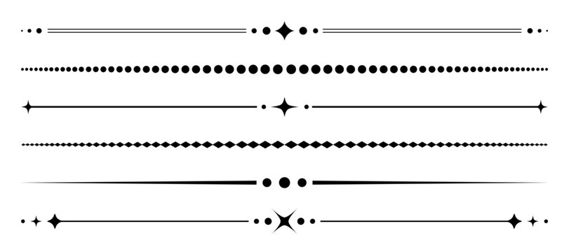 Elegant minimalist divider lines set, decorative borders with stars and dot shapes
