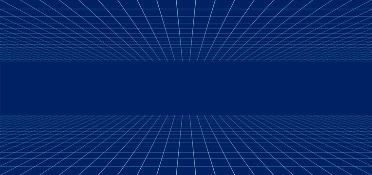 Futuristic perspective wireframe grid, square grid line landscape texture, blank grid sheet for technology, virtual reality, square graph pattern