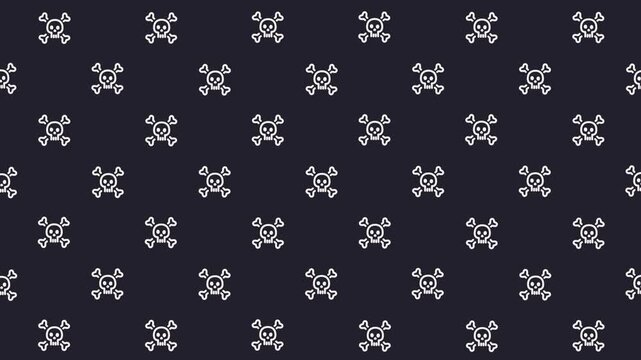 Halloween Skull and Crossbones Pattern Animation on Dark Background