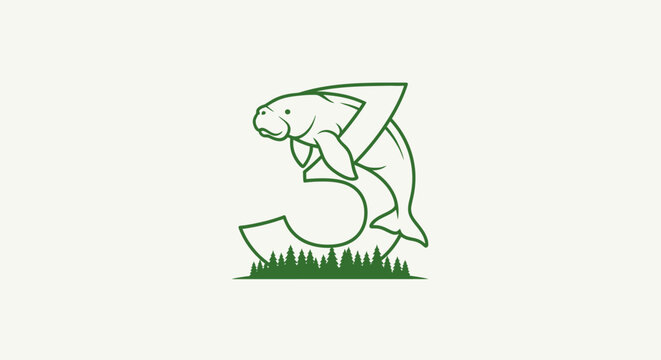 Stylized fish logo with number three design element.