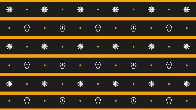 Halloween Pattern Animation with Coffins and Stars on Dark Background