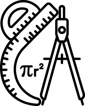 Geometry Tools: Compass, Protractor, and Pi r Squared Formula on White Background