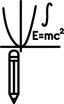 Hand drawn math equation E=mc2 with integral and parabola on graph paper