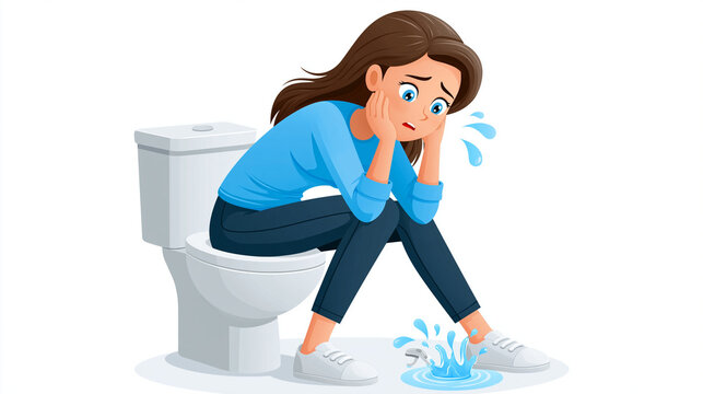 Eine traurige Frau sitzt weinend auf dem Boden neben einer Toilette und h&auml;lt ihre H&auml;nde vors Gesicht.