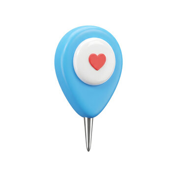 Blue location pin with a red heart icon symbolizing a favorite place or romantic spot