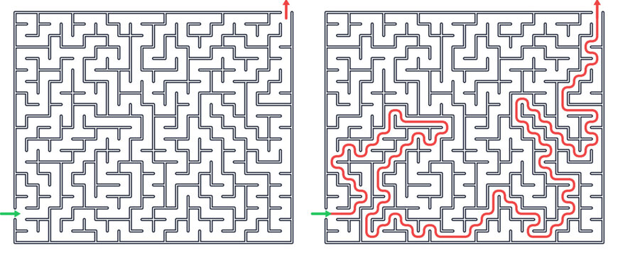 Vector maze puzzle for print with entrance and exit