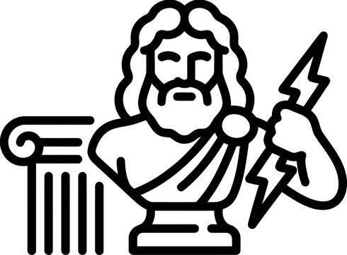 Zeus bust with lightning bolt and column, ancient Greek mythology icon