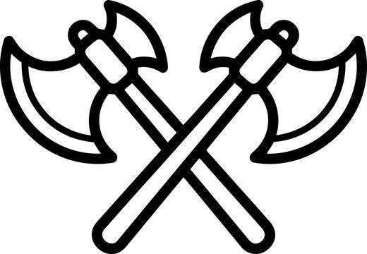Two crossed battle axes illustration, medieval weapon icon, vector graphic