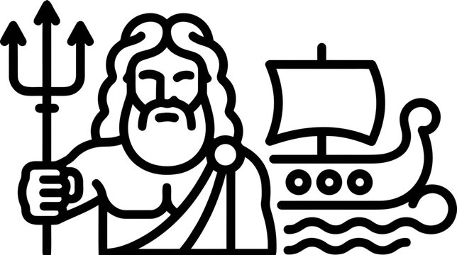 Neptune Holding Trident Near Ancient Ship