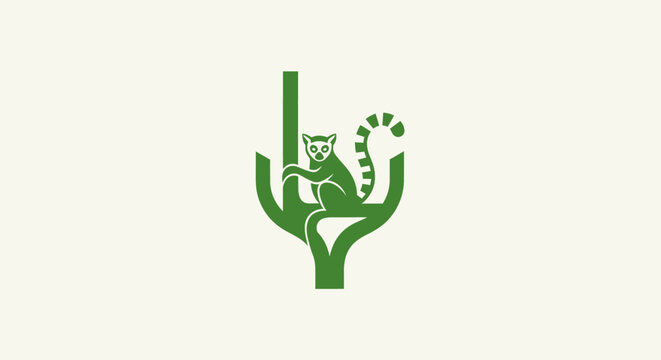 Green lemur sitting on stylized plant branch logo.