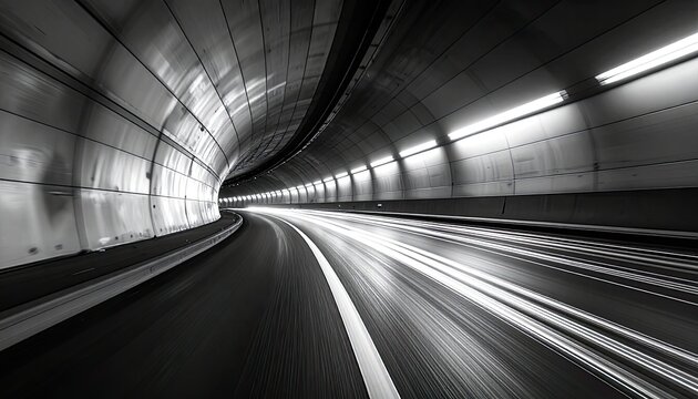 Abstract Motion Blur of a Car Driving Through a Tunnel at High Speed.