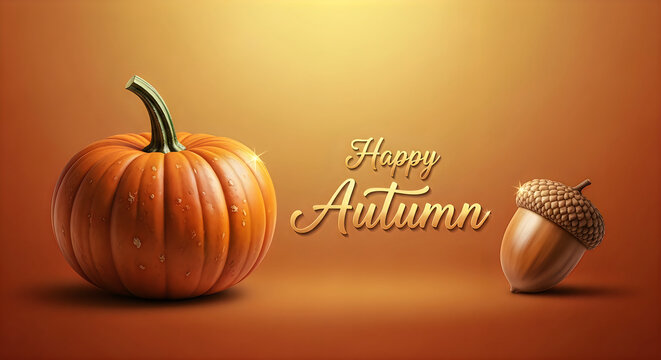 Autumn still life pumpkin and acorn with festive typography