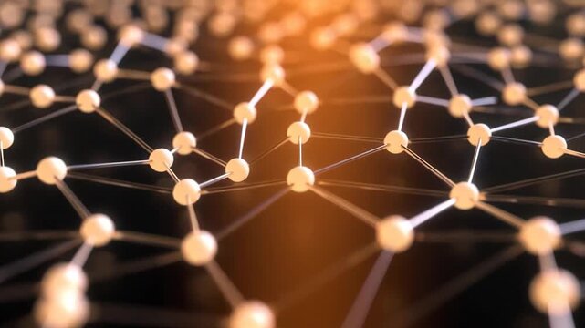 Interconnected glowing nodes forming a mesh in soft digital style on dark background, concept of communication and connectivity