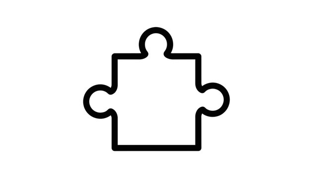 Single Puzzle Piece Icon, Simple Outline, Isolated on White Background