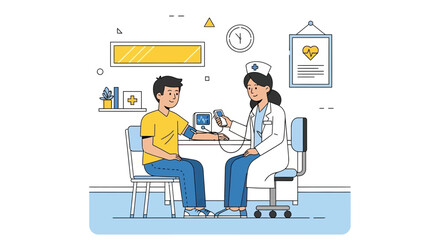 Fototapeta premium Doctor checks patient's blood pressure in clinic, medical checkup, healthcare concept
