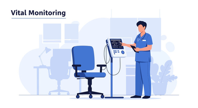 Doctor checks vital signs on patient monitor in modern clinic room