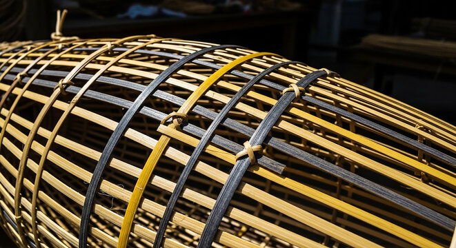 Handwoven Bamboo Fish Trap Construction, Traditional Craftsmanship